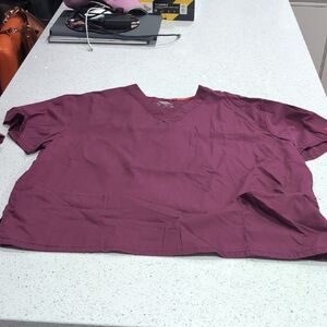 Dickies Women's Short Sleeve V-Neck Top - Burgundy